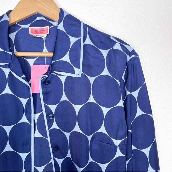 Kate Spade NWT Joy Dot Silk Twill Blue polka dot shirt | Sz. M - Picture 9 of 11